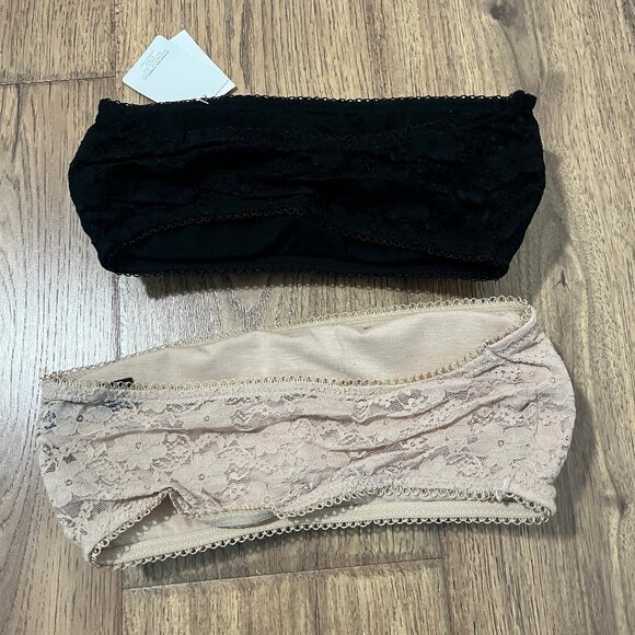 Rene Rofe Nordstrom Lot of 2 Lace Bandos Strapless Bras Padded Size S/M Black - Picture 2 of 3